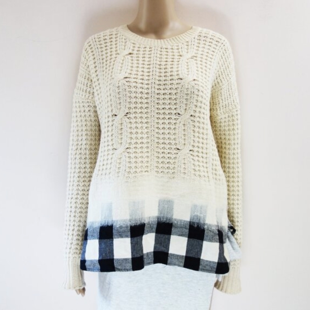 Madewell Merino Wool Knit Plaid Cable Knit Sweater (M)